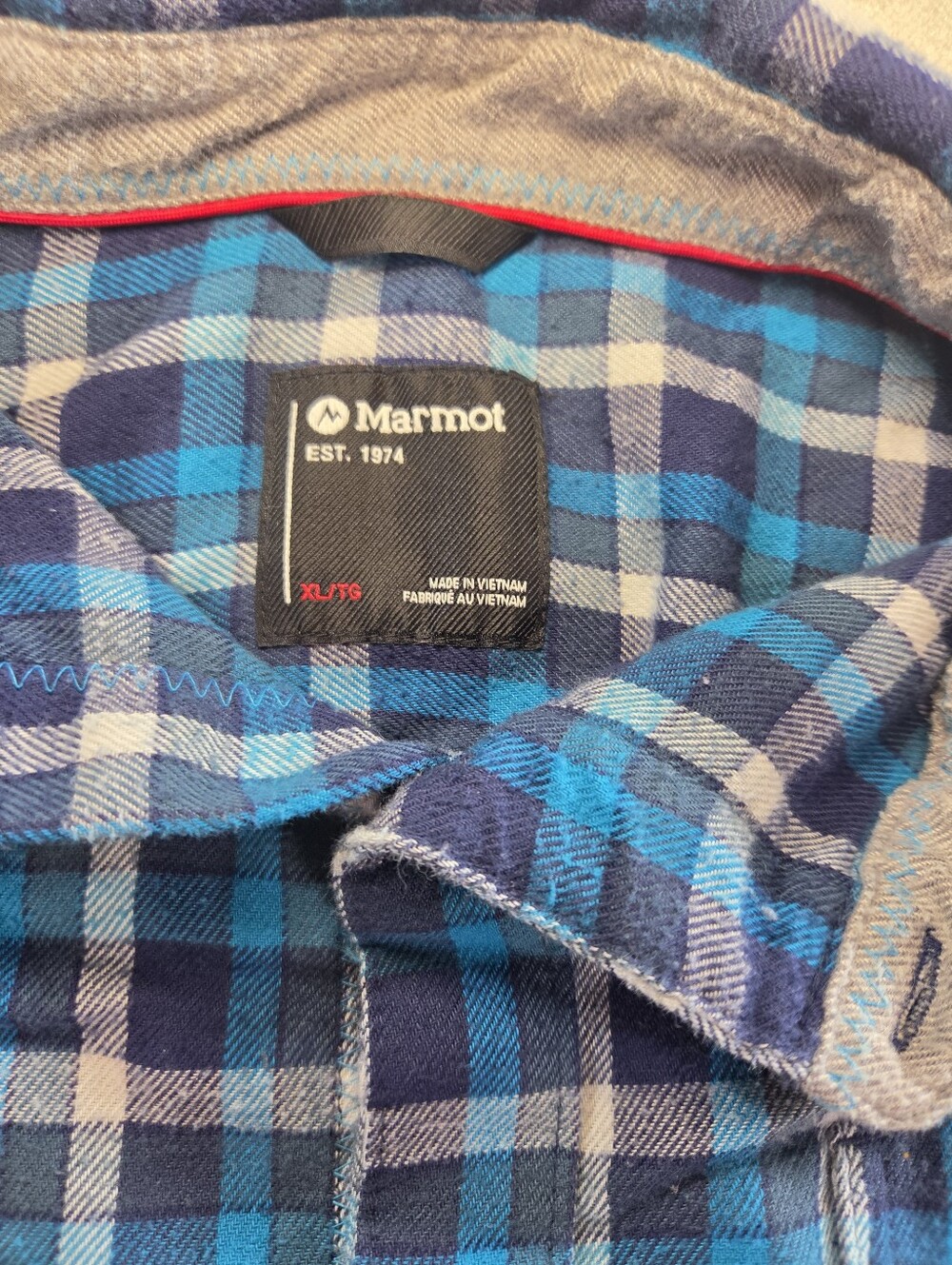 Marmot Mens Flannel Shirt XL Blue Teal Plaid Midweight Cotton Gorpcore Hiking - Picture 3 of 9